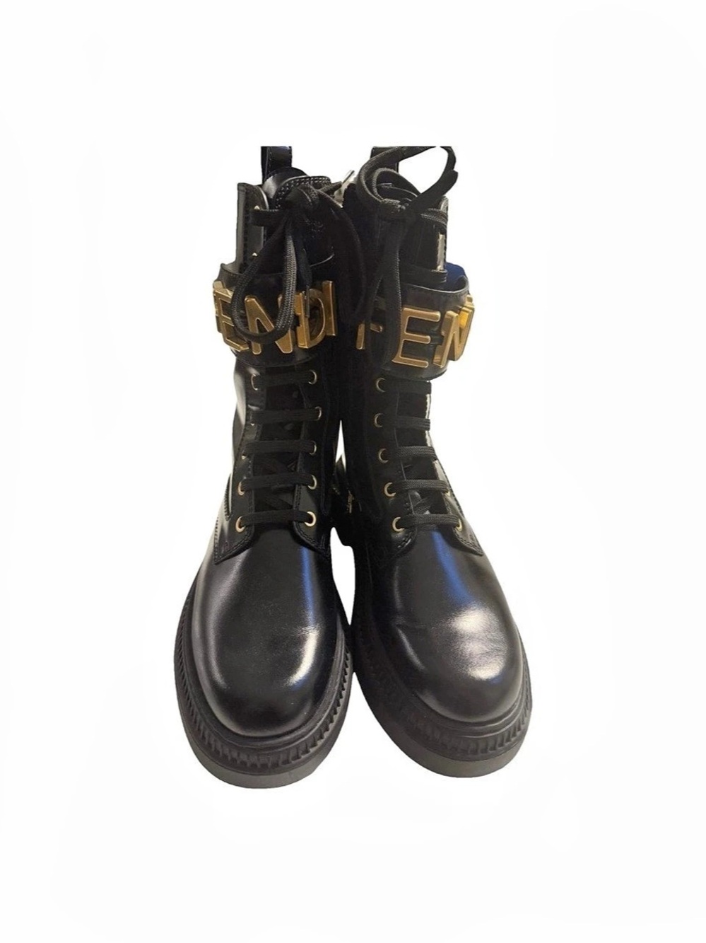 Fendi Delfina Leather Biker Boots Black EU 38.5